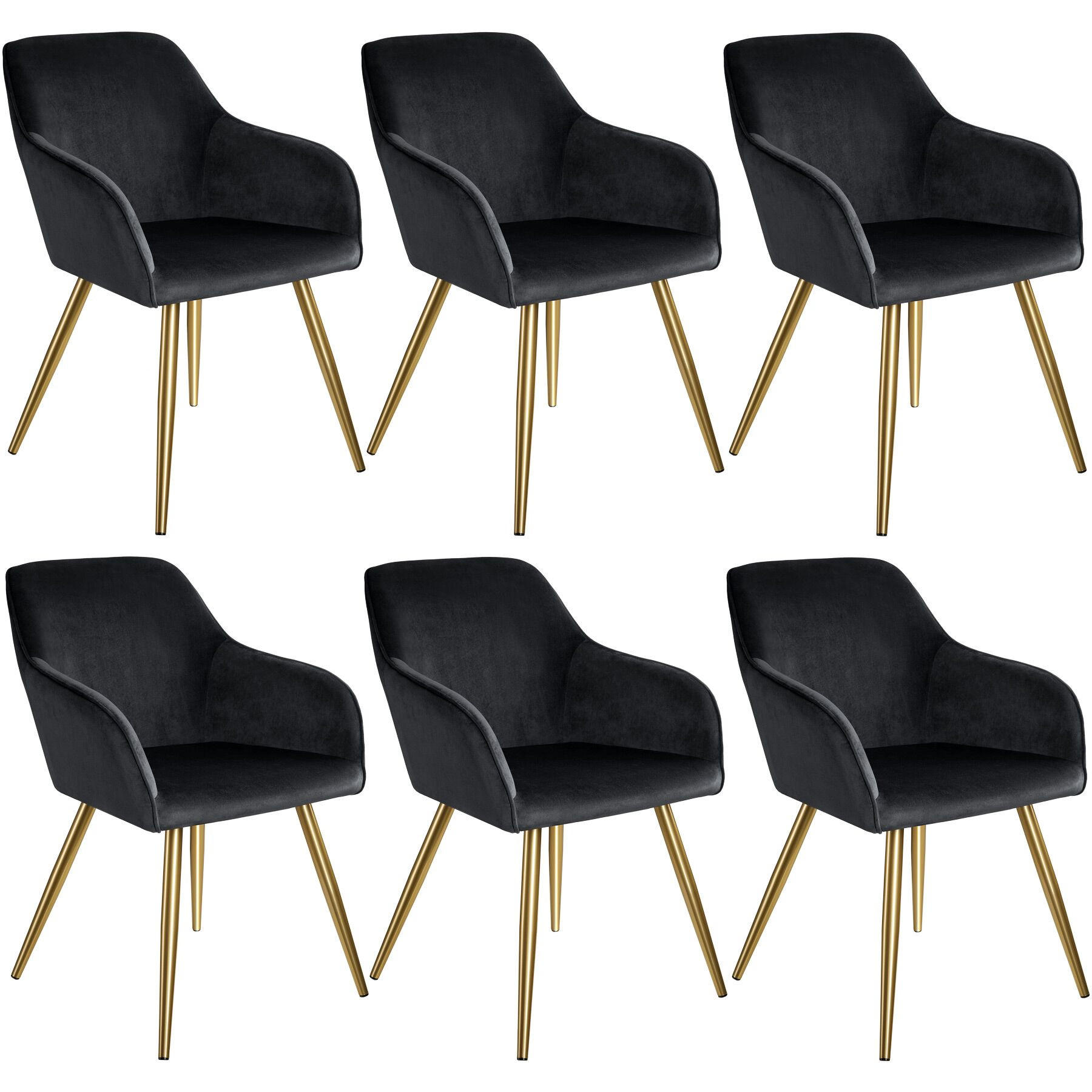 ESSZIMMERSTUHL 6er Set Marilyn 58 x 62 x 82 cm schwarz/gold - Goldfarben/Schwarz, Textil (58/82/62cm) - tectake