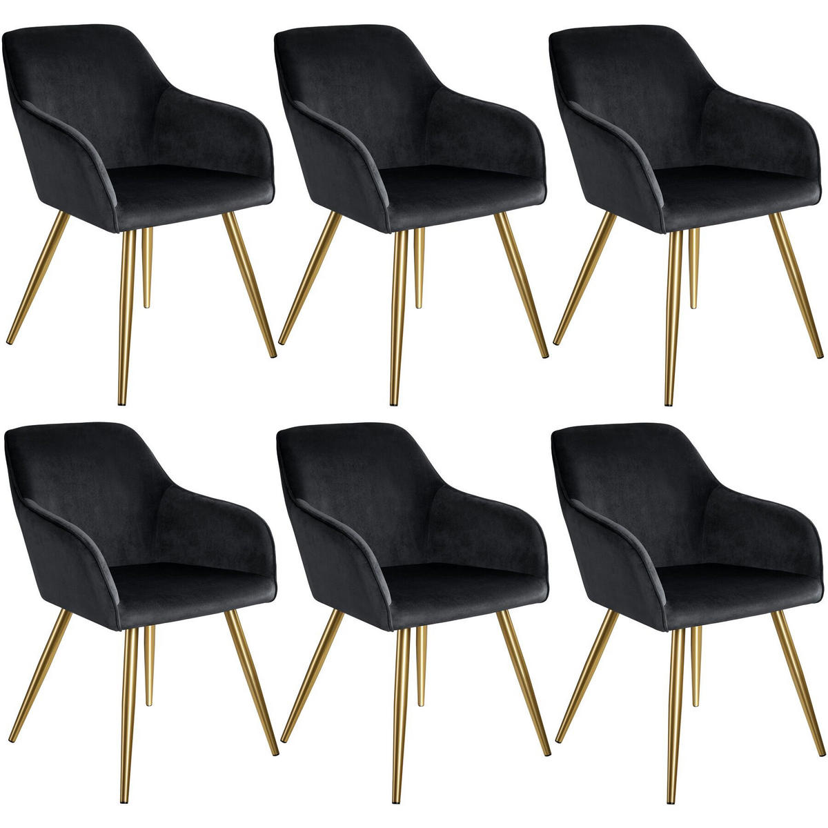 ESSZIMMERSTUHL 6er Set Marilyn 58 x 62 x 82 cm schwarz/gold - Goldfarben/Schwarz, Textil (58/82/62cm) - tectake