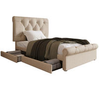 POLSTERBETT mit 2 Schubladen 90x200 cm Leinen Natur inkl. Matratze - Beige, Holz (90/200cm) - Meubliv
