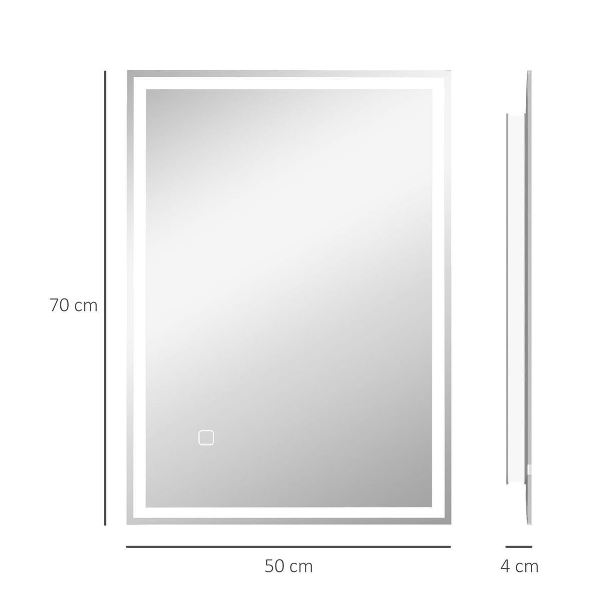 BADSPIEGEL, mit LED-Leuchte, 70 x 50 cm, beschlagfrei, mit Touchschalter, IP44 - Silberfarben, Glas (70/4/50cm) - HOMCOM