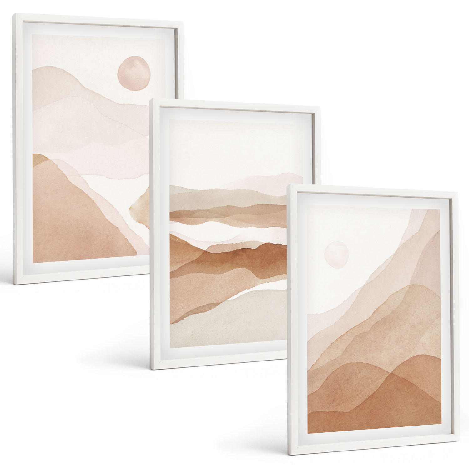 BILDER SET 3er Set - 40x60 cm Weißer Rahmen - Abstrakte braune Landschaften - Weiß, Kunststoff (40/60cm) - TULUP