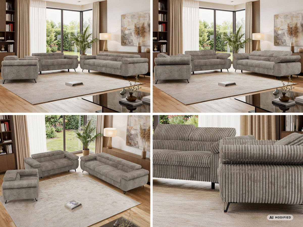 SEDACÍ SOUPRAVA PETER 1+2+3 - Světle hnědá Manšestr - černá/světle hnědá, kov/textil (262/76/99cm) - MKS