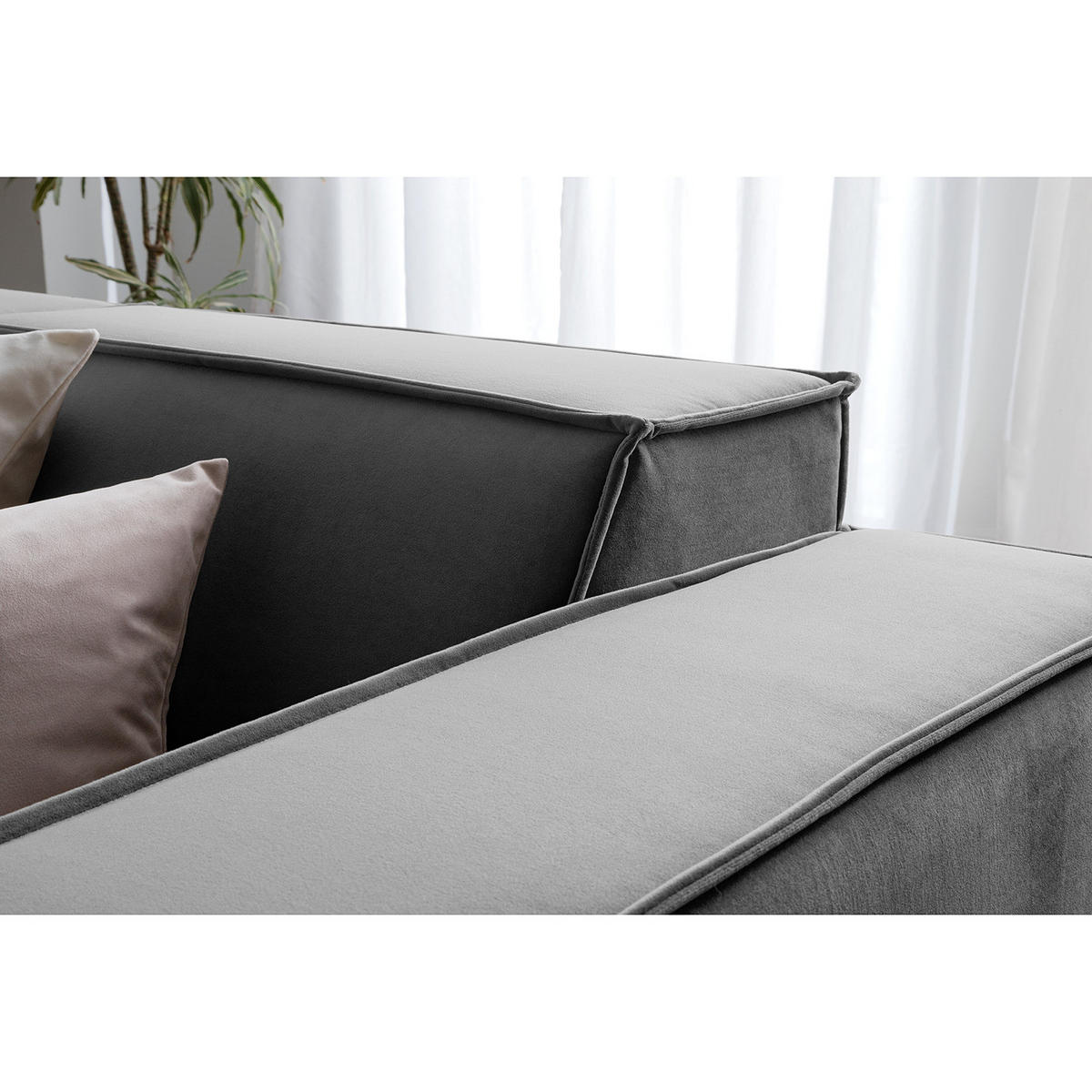 ECKSOFA mit Ottomane - Schwarz/Grau, Kunststoff/Textil (260/234cm) - home24