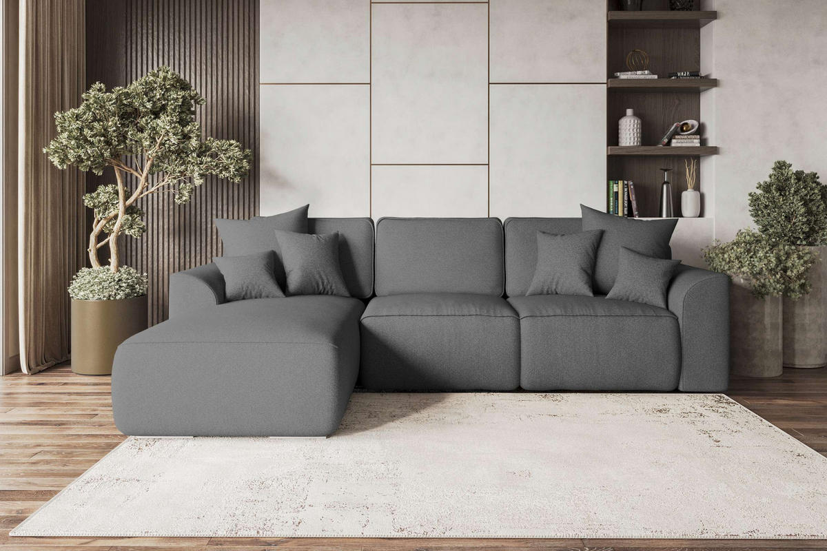 ECKSOFA GUSTO Strukturstoff Anthrazit Links inkl. Schlaffunktion - Chromfarben/Anthrazit, Kunststoff/Textil (194/295cm) - 99rooms