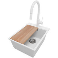 GRANITSPÜLE Oslo, 4-er set Weiß 38/50 cm, 1 Becken + Küchenarmatur 40/20 cm + Ablauf-Set + Schneidebrett ab 40er Unterschrank - Chromfarben/Beige, Kunststoff (38/20/50cm) - Primagran