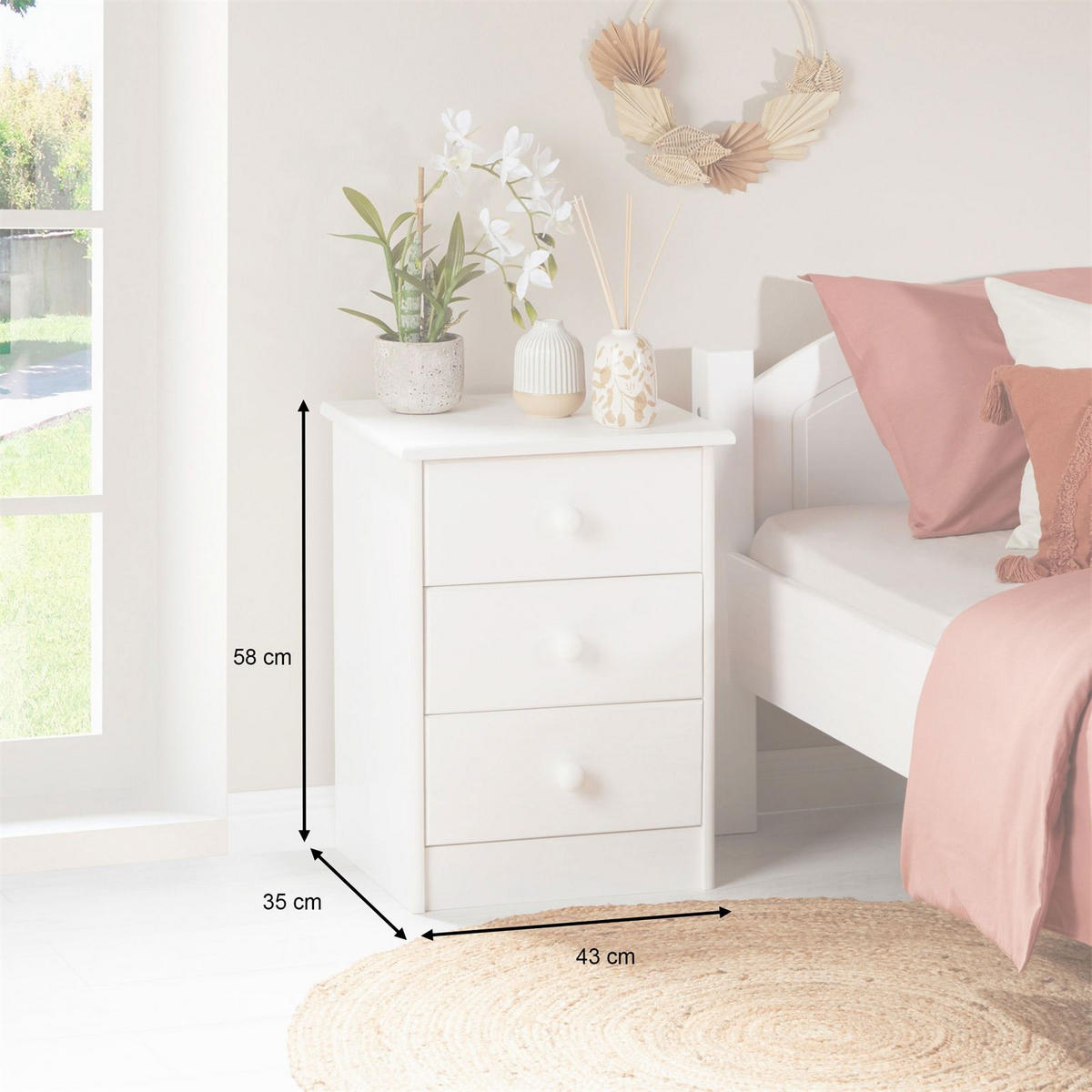 NACHTTISCH RONDO weiß - Weiß, Holz (43/58/35cm) - IDIMEX