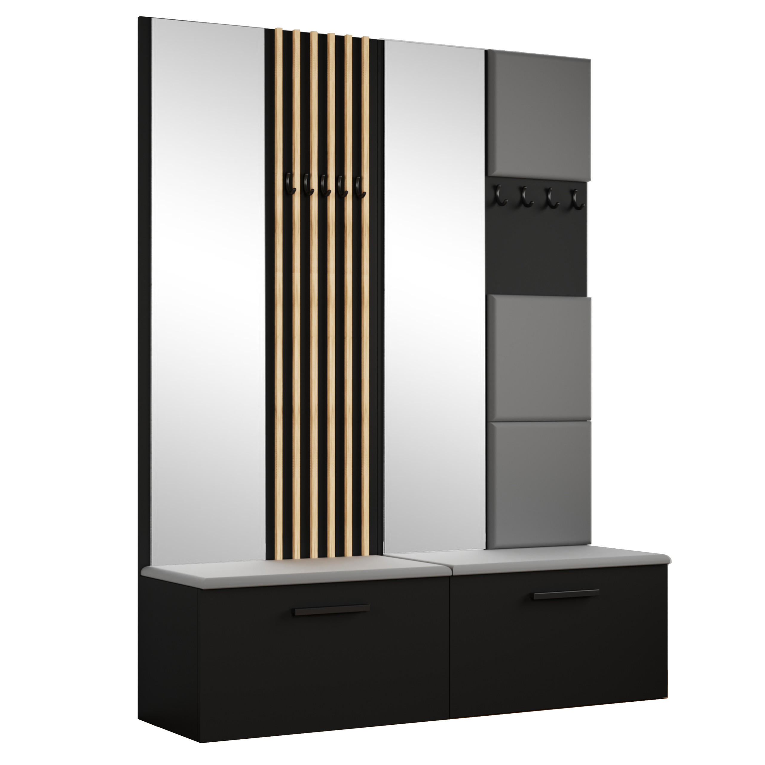 GARDEROBENSCHRANK MODULO 161,2/204/40 cm Modern Garderobe-Set Schwarz - Schwarz/Grau, Holzwerkstoff (161.2/204/40cm) - MASSENO