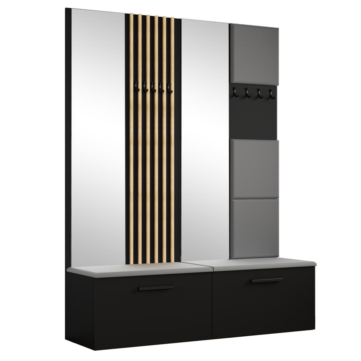 GARDEROBENSCHRANK MODULO 161,2/204/40 cm Modern Garderobe-Set Schwarz - Schwarz/Grau, Holzwerkstoff (161.2/204/40cm) - MASSENO