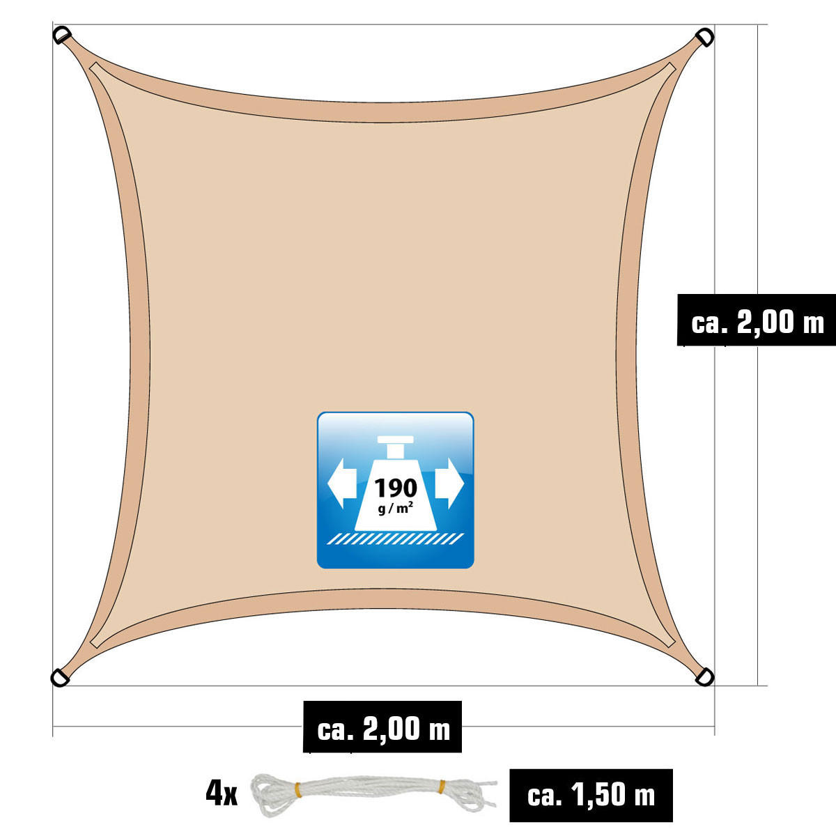 SONNENSEGEL Wasserdicht 200 cm Beige - Beige, Kunststoff (200/200cm) - Amanka