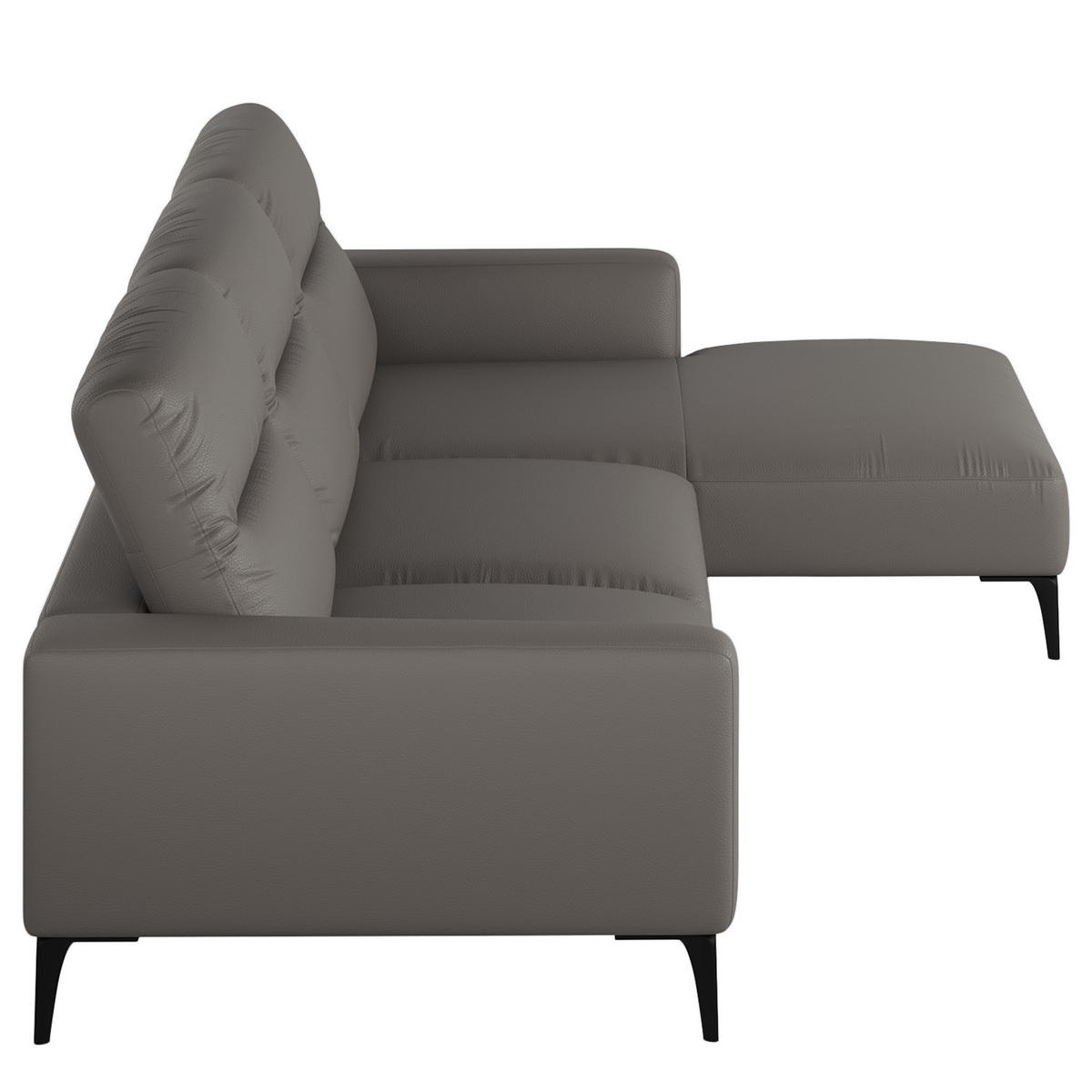 ECKSOFA mit Longchair - Schwarz/Grau, Leder/Metall (328/180cm) - home24