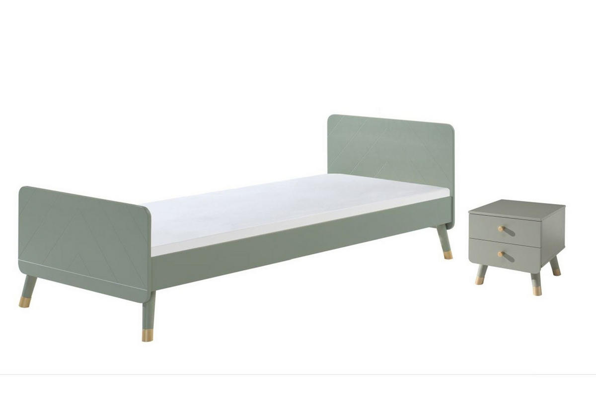 BETT mit Nachtkommode Kamillah aus MDF in Olive Grün - Olivgrün, Holzwerkstoff (90/200cm) - 58aufmkessel