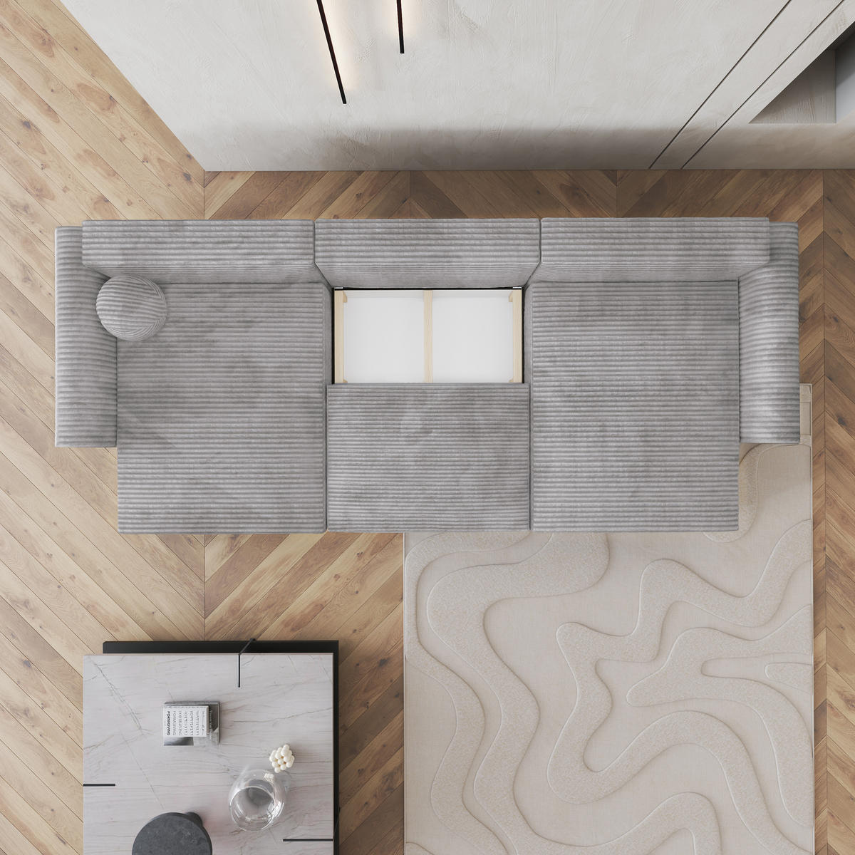 WOHNLANDSCHAFT FENTO Blau Kordstoff mit Schlaffunktion - Blau, Holz (347/90/148cm) - MASSENO