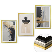 WANDBILDER 3er Set - 40x60 cm Goldrahmen - Abstrakte Geometrie Eleganz - Goldfarben, Kunststoff (40/60cm) - ArtPrintCave