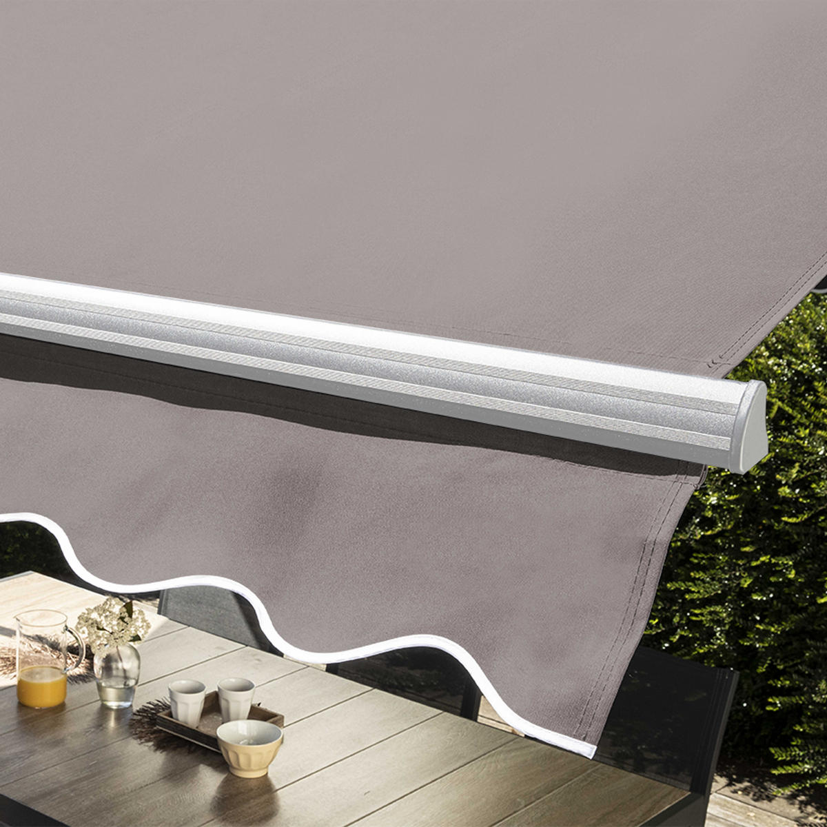 DOPPELSCHRÄGMARKISE 3x4m, Taupe - Taupe, Metall (300/250/400cm) - Oviala