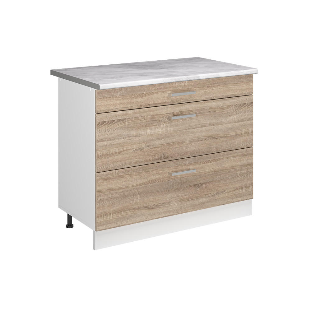 SPODNÍ SKŘÍŇKA KUCHYŇSKÉ LINKY R-Line, Sonoma/Bílá, 100 cm pracovná doska Mramor - bílá/Sonoma dub, kompozitní dřevo (100/81.6/60cm) - Vicco