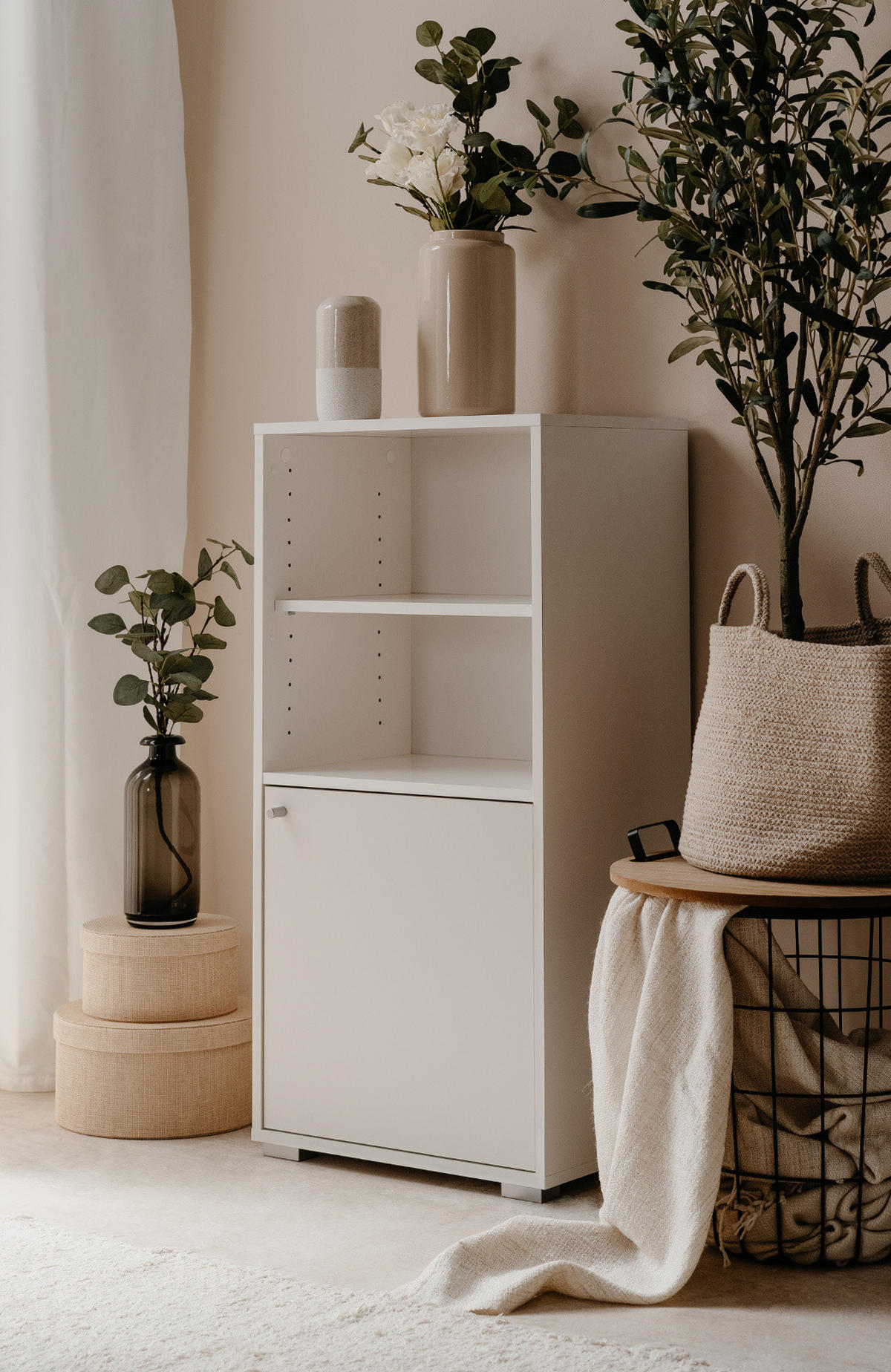 REGAL weiß 46 x 97 cm, Standregal mit 4 Fächern - Silberfarben/Weiß, Holzwerkstoff/Kunststoff (46/96.5/33.5cm) - Furn.Design