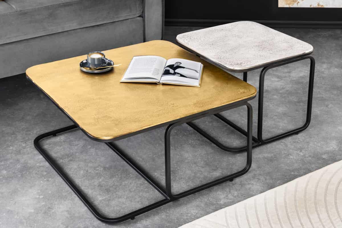 COUCHTISCH 2er Set ABSTRACT quadratisch, Metall, Gold, Silber 61cm - Silberfarben/Goldfarben, Metall (61/61/31cm) - riess-ambiente