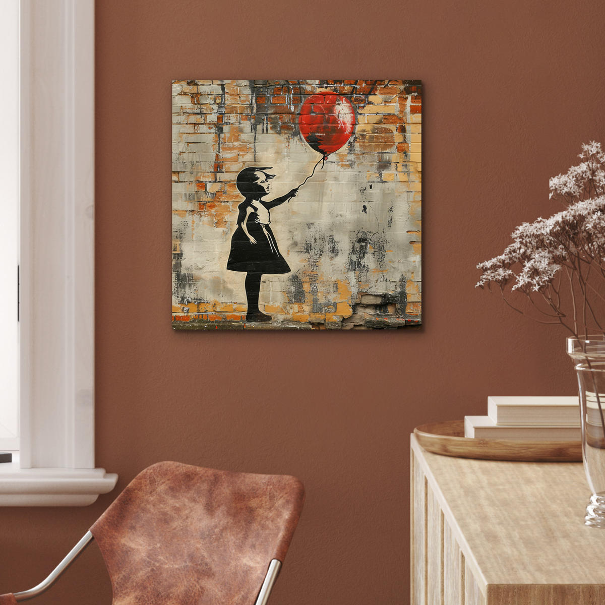 KOVOVÝ OBRAZ Graffiti - Banksy - Dievča - Street art 50x50 cm - piesková, kov (50/50cm) - MuchoWow