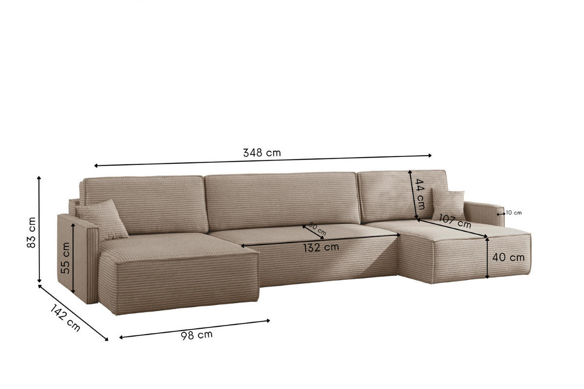 ECKSOFA Carlos Mit Schlaffunktion und Bettkasten Elegante Stoff Poso Dunkelbeige - Sandfarben, Holz/Textil (348/142cm) - Kaiser Möbel