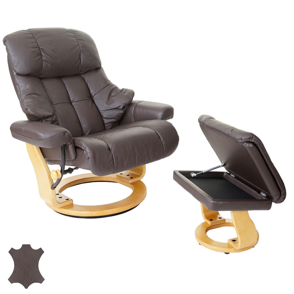 RELAXSESSEL XXL MIT HOCKER Braun - Braun, Leder (97/112/88cm) - MCA