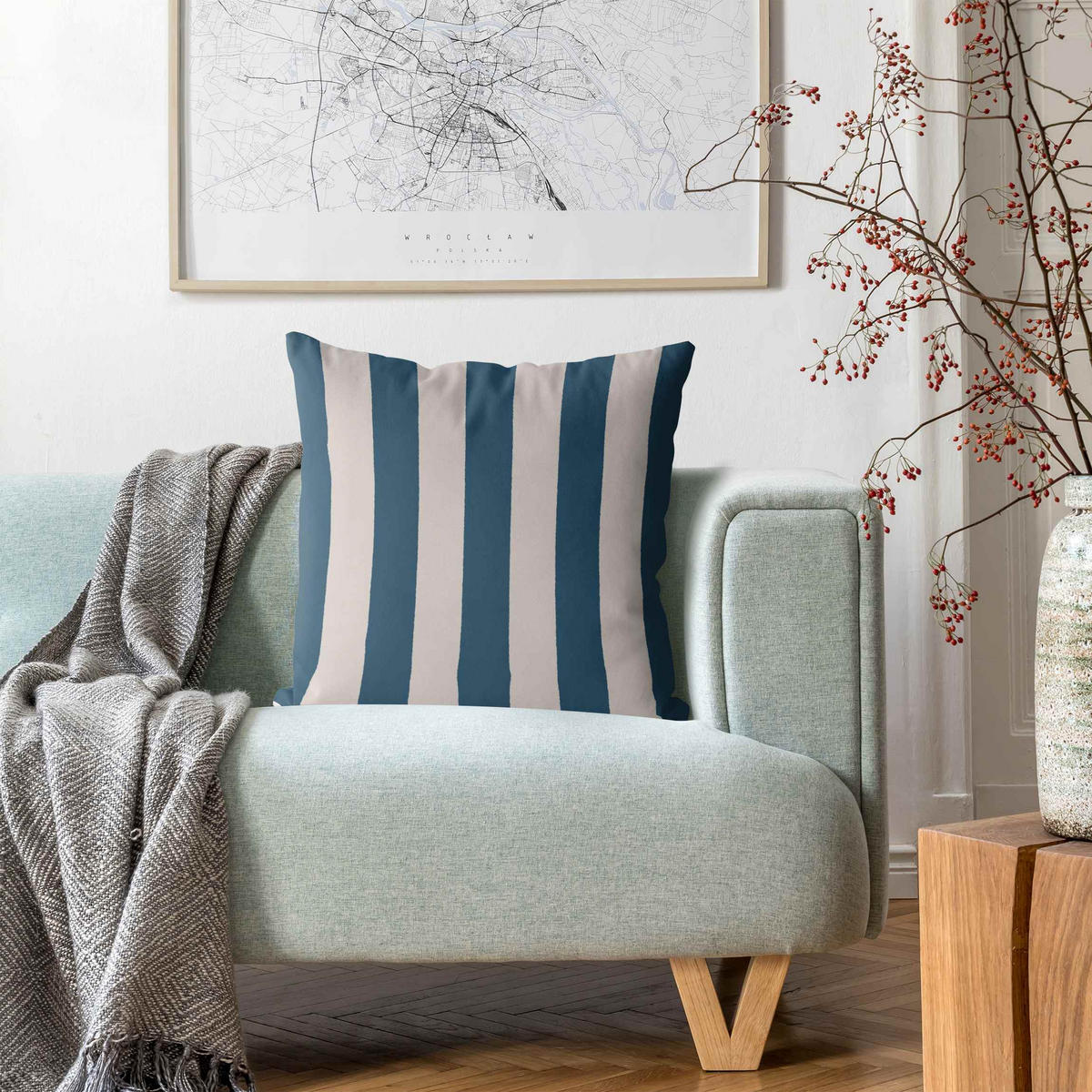 KISSENBEZUG Ocean Blue Große Streifen 50/50 cm - Blau, Textil (50/50cm) - Bilderwelten