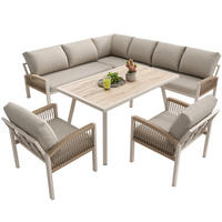 GARTENSETS aus Eisen 234x63x86cm Beige mit Holzoptik-Sicherheitsglas-Tisch - Beige, Metall - Modfu