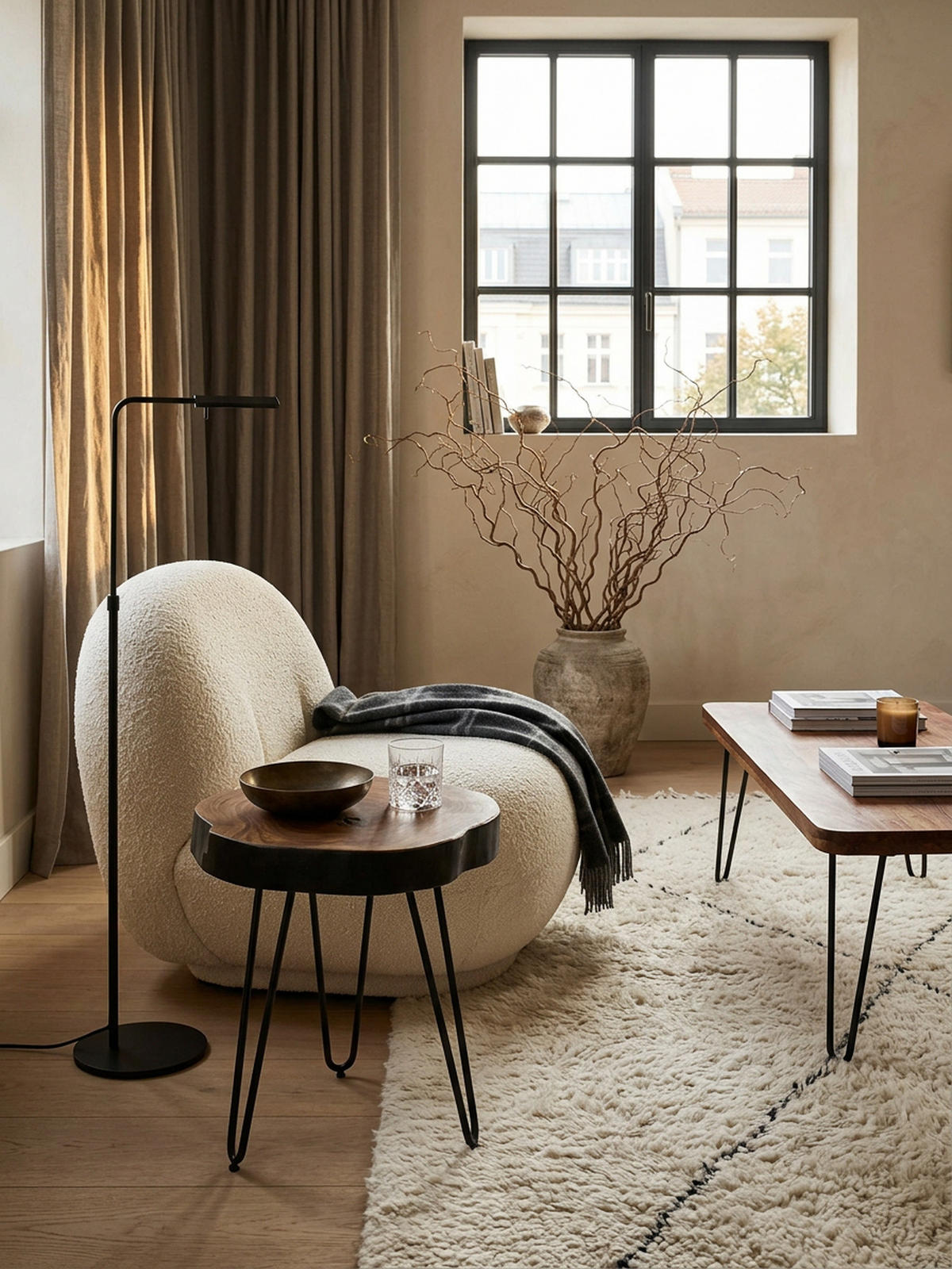 BEISTELLTISCH Massivholz Metallbeine Baumstammoptik BALU, Braun 35x35x45 cm - Schwarz/Braun, Holz/Metall (35/35/45cm) - KADIMA DESIGN