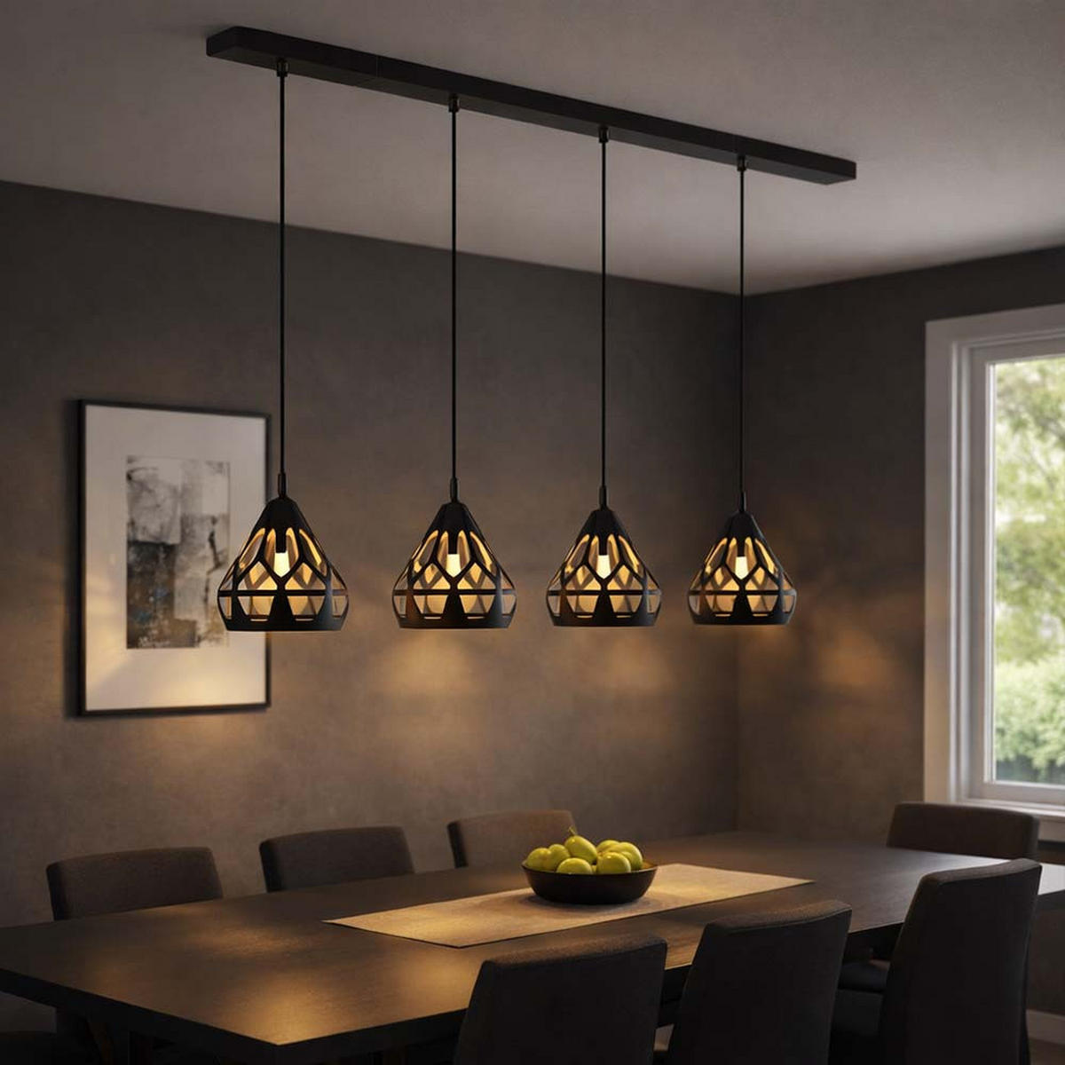 PENDELLEUCHTE Metall Schwarz 4-Flammig - Schwarz, Metall (92/17/120cm) - Globo Lighting