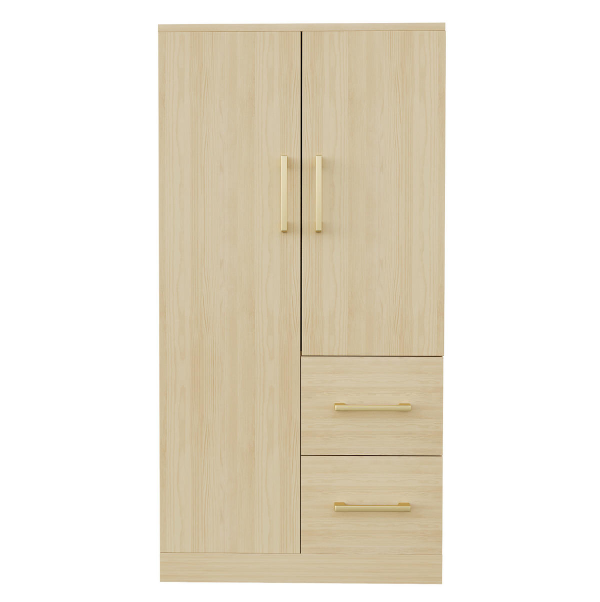 KLEIDERSCHRANK aus Holz 70x40x135 cm Holzfarbe mit Doppeltüren, 2 Schubladen und großem Stauraum - Naturfarben, Holzwerkstoff (70/135/40cm) - Modfu