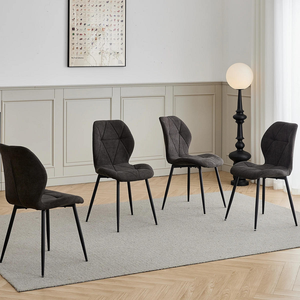 ESSZIMMERSTUHL Leinenstoff Gepolstert Metallbeine Schwarz 4-teilig - Schwarz, Textil (48/84/41cm)