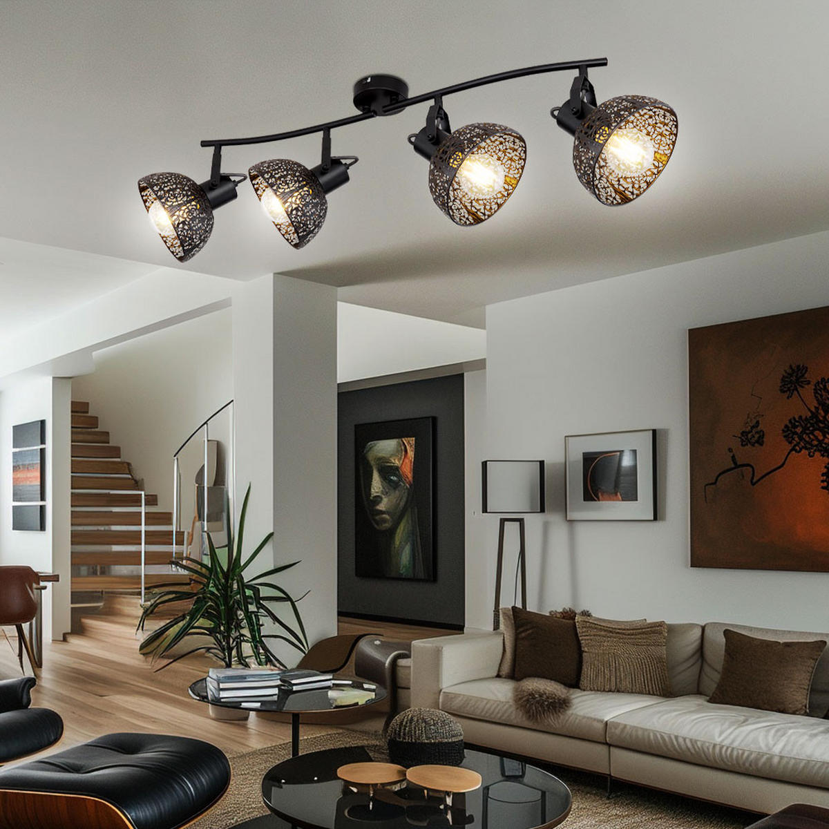 DECKENLEUCHTE PANTALLA Metall Schwarz - Schwarz, Metall (87/28.5/21.5cm) - Globo Lighting