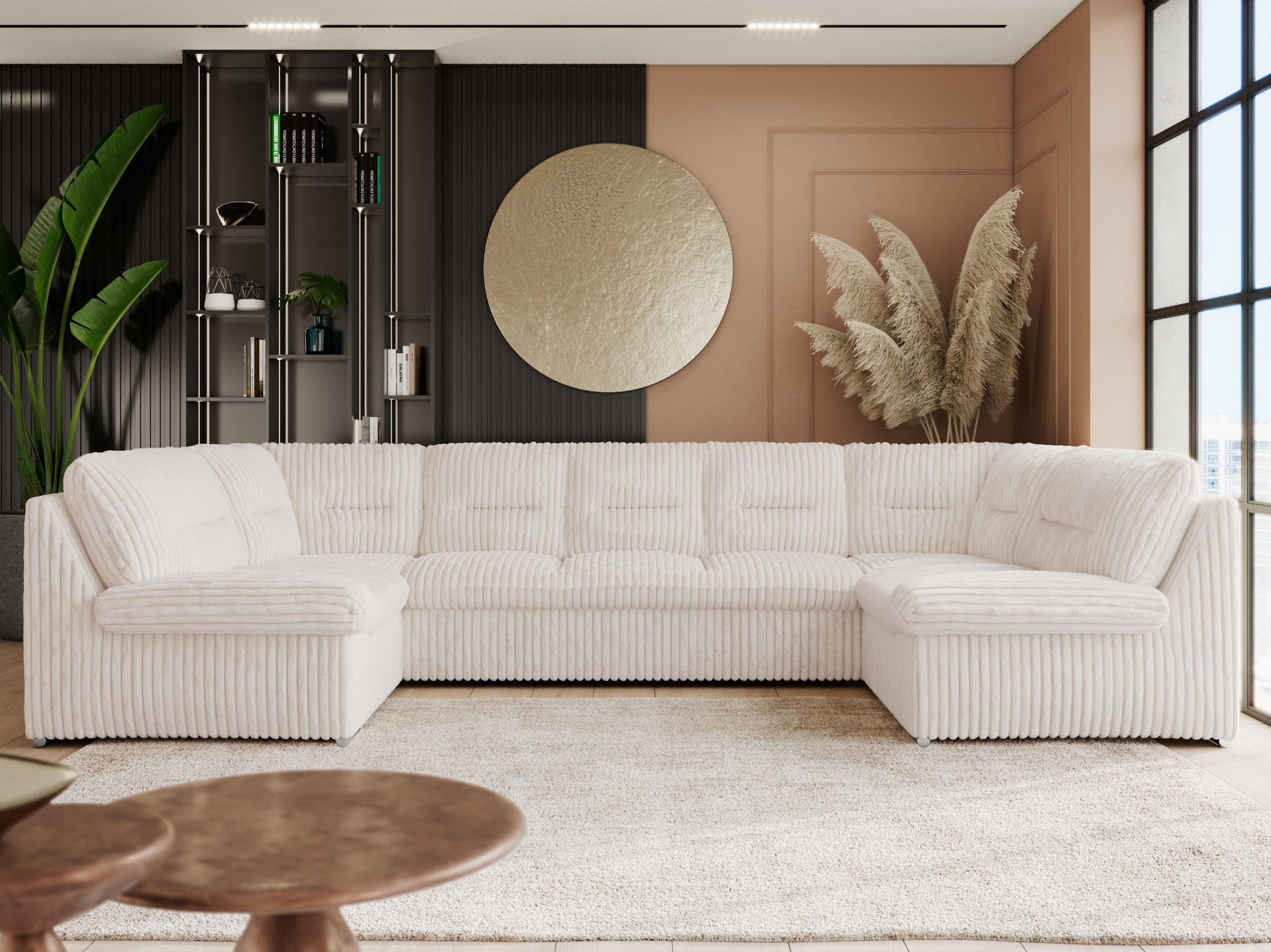 WOHNLANDSCHAFT COMODO U Beige Cord - Beige/Silberfarben, Textil/Metall (340/93/206cm) - MKS
