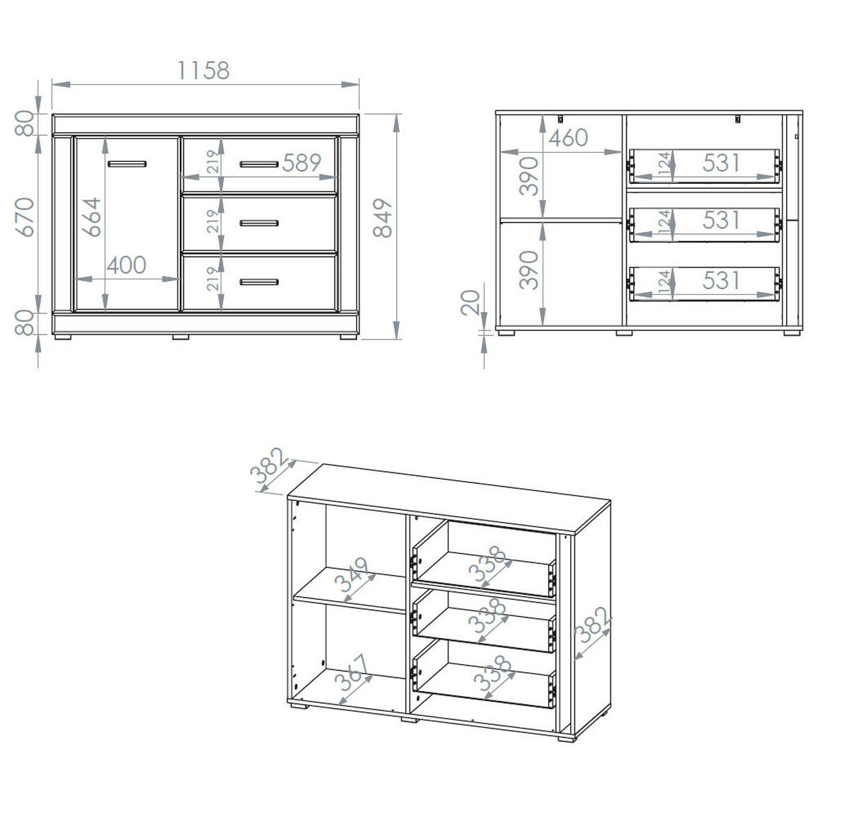 KOMMODE Dora Evoke Eiche 116 / 40 / 85 cm - Eichefarben, Holz/Holzwerkstoff (116/85/40cm) - Feldmann-Wohnen