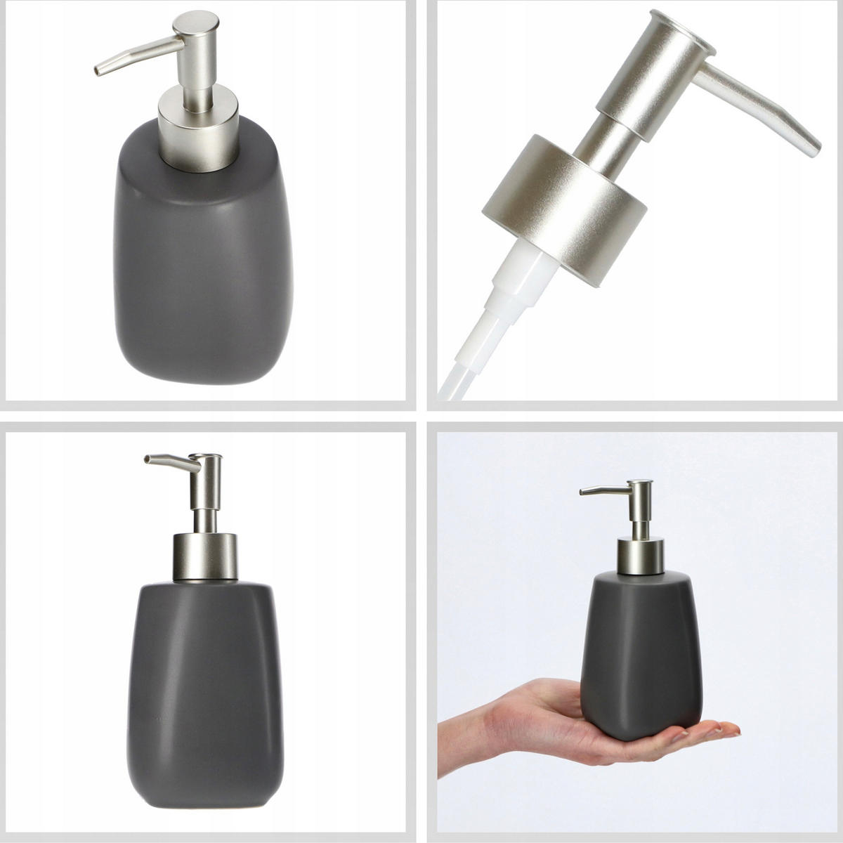 BADEZIMMERSET SEIFENSPENDER + WC-Bürstengarnitur, grau - Grau, Keramik/Kunststoff (12/36cm) - KADAX