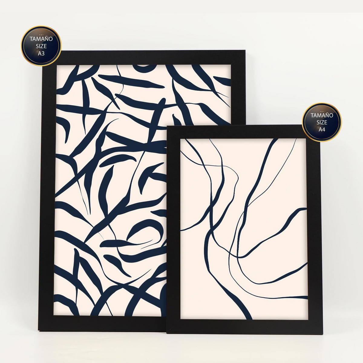 POSTER Set Mit 6 Formabstrakte Ästhetische Dekobilder Für Ihr Wohnzimmer, Schlafzimmer Oder Zuhause A3 & A4 Schwarzer Rahmen - Schwarz, Papier (29/3cm) - Nacnic