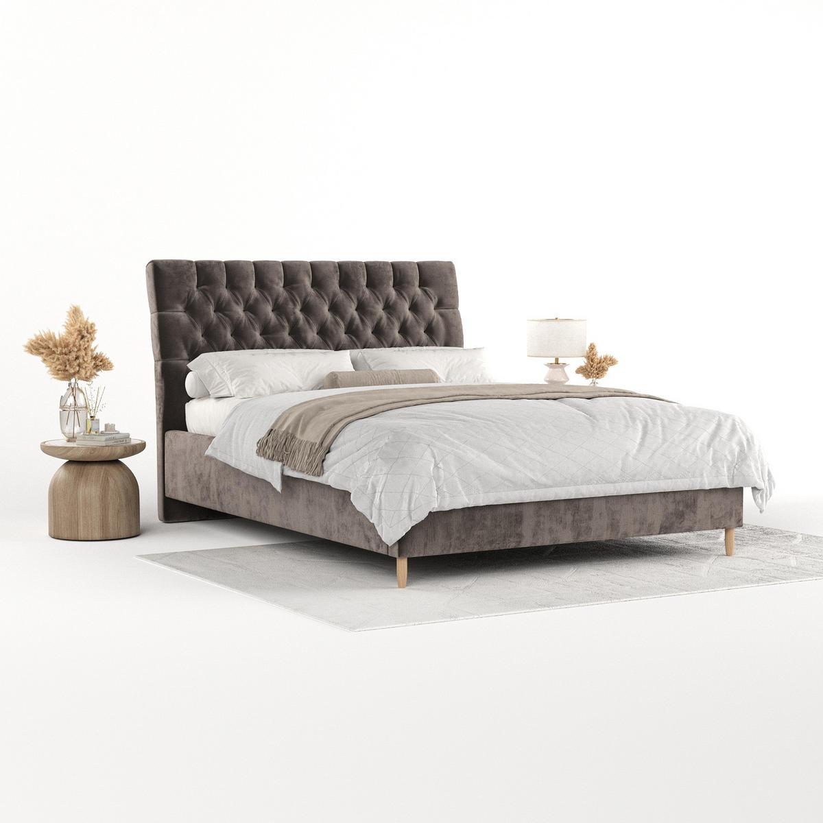 POLSTERBETT Lira 180/200 cm Braun im Lotta Stoff - Naturfarben/Braun, Holz/Holzwerkstoff (180/200cm) - AltaBeds