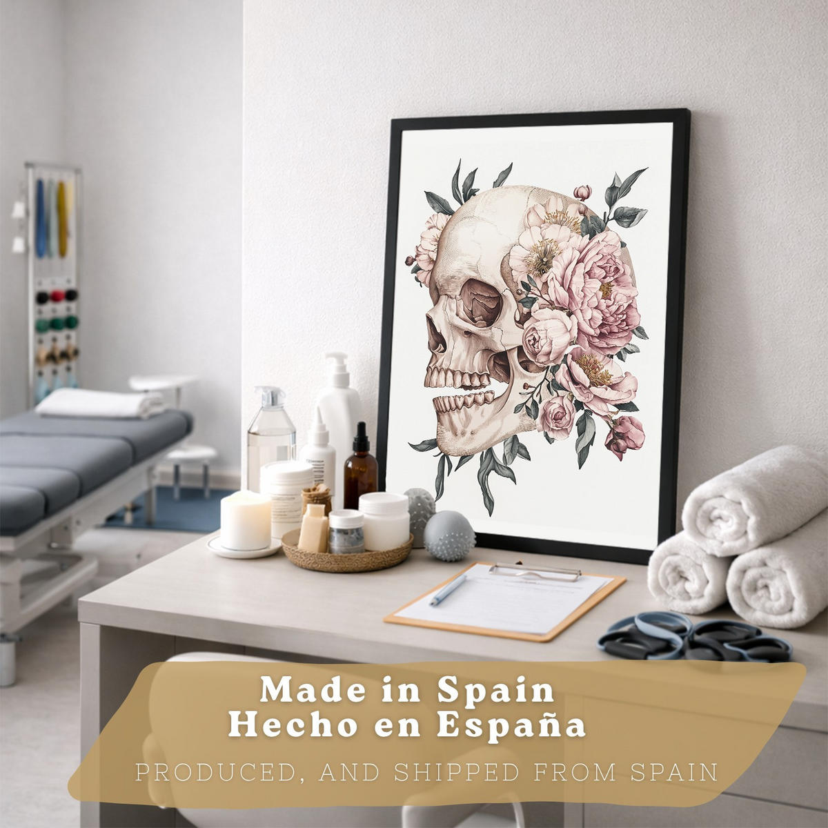 POSTER Set aus 4 Anatomie Mensch Florale Drucke und mit Schädel Herz Lungen und Skelett Botanische Aquarell Illustration dekoration Größe Rahmenlos A3 - Klar, Papier (29.7/42/3cm) - Nacnic