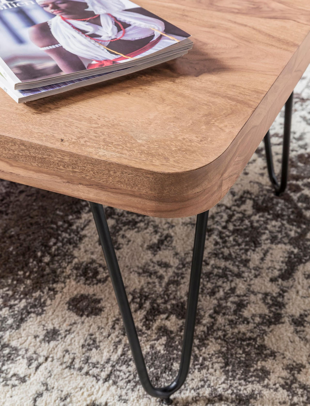 COUCHTISCH aus Massivholz mit Metallbeinen, handgefertigt, einzigartige Maserung, Beige 115x60x40 cm - Beige/Schwarz, Holz/Metall (60/115/40cm) - KADIMA DESIGN