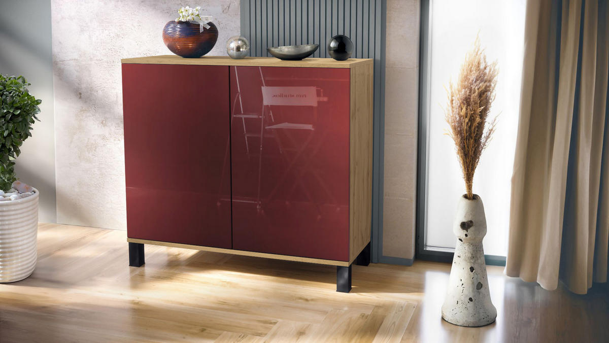 KOMMODE Skadu Bordeaux Hochglanz - Bordeaux, Holzwerkstoff (92.5/84.5/35cm) - Vladon