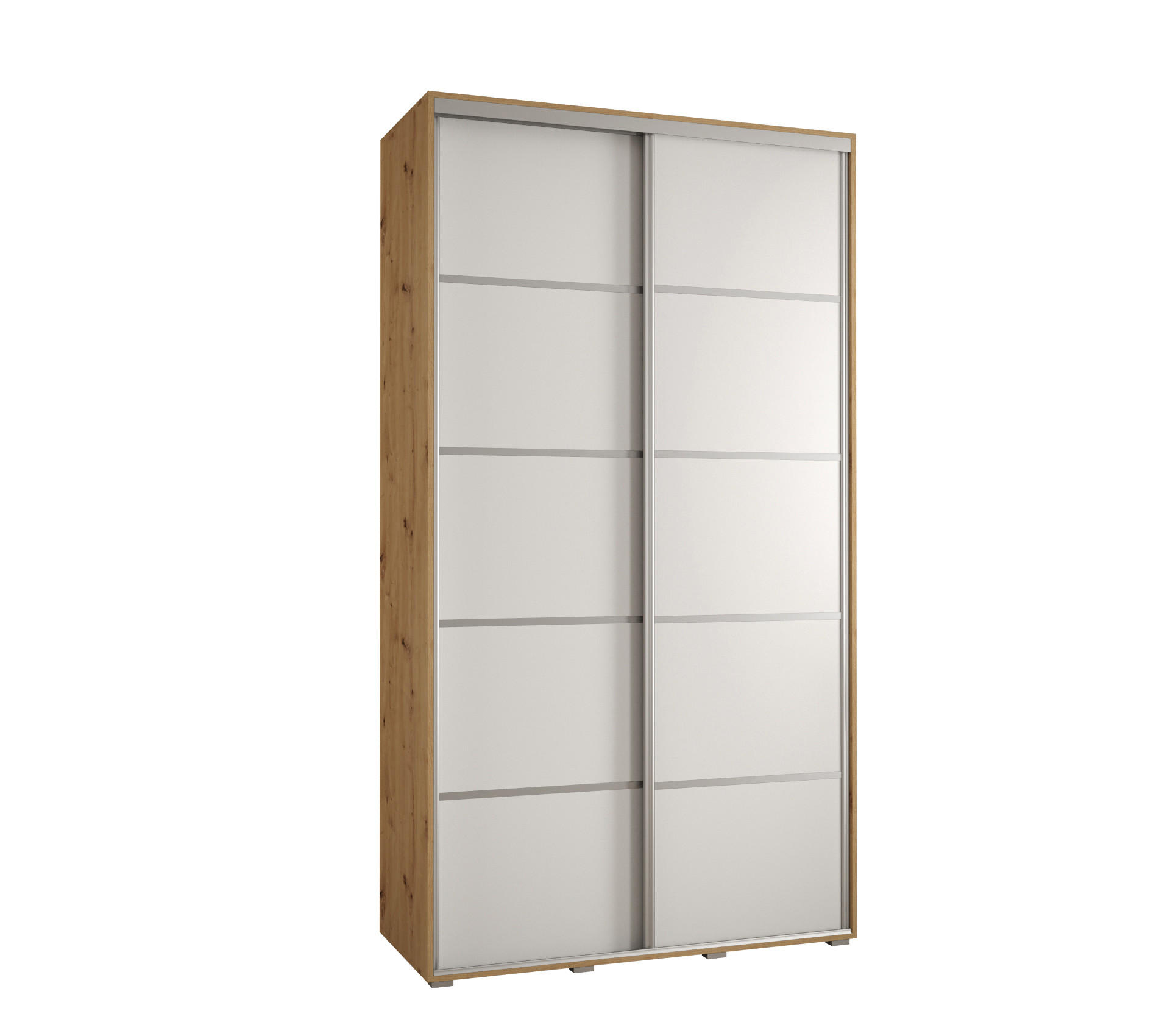 Abiks Möbel Schwebetürenschrank Eiche Artisan, Weiß, Silber 130x235x60 cm