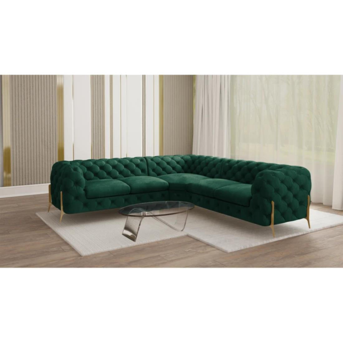 ECKSOFA Chesterfield Lexi Flasche Grün Samt - Smaragdgrün/Goldfarben, Holz/Textil (264/264cm) - S-Style Möbel