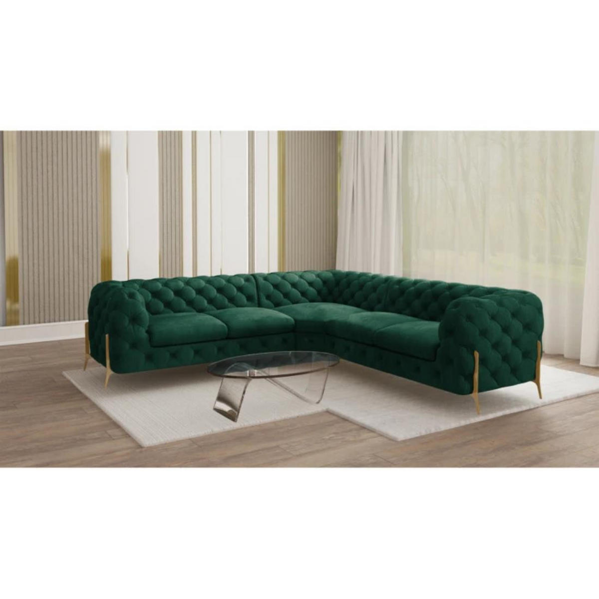 ECKSOFA Chesterfield Lexi Flasche Grün Samt - Smaragdgrün/Goldfarben, Holz/Textil (264/264cm) - S-Style Möbel