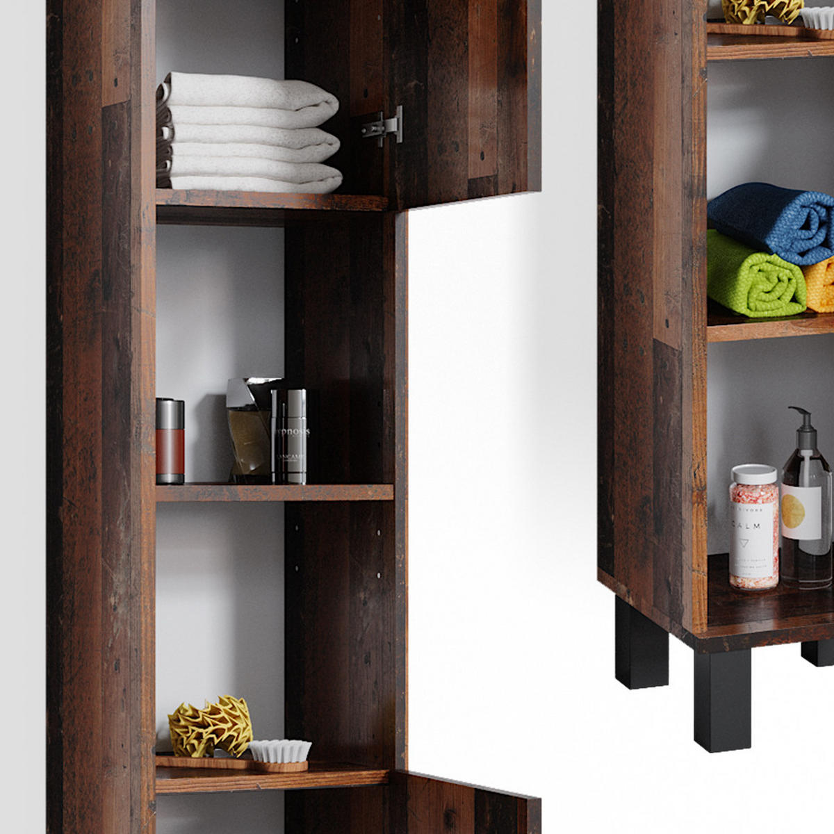 BADMÖBEL-SET Fynn Eiche rustikal 3 Teile, mit Hochschrank - Wildeiche, Holzwerkstoff (60/54/32cm) - Vicco