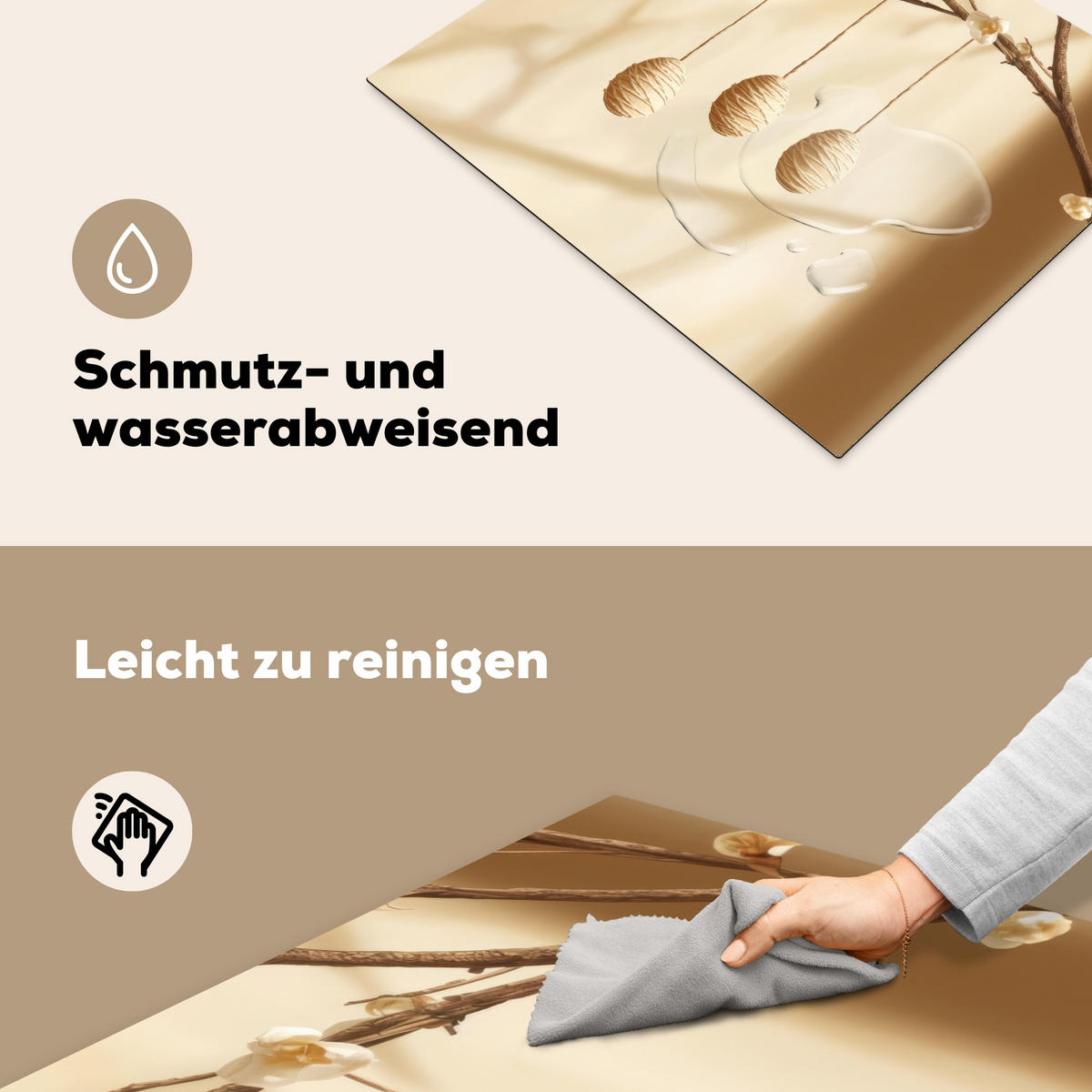 HERDABDECKPLATTE Beige - Osterkuchen - Eier Herdabdeckung Induktionsfeld 65x52 cm - Beige, Kunststoff (65/52/0.2cm) - MuchoWow