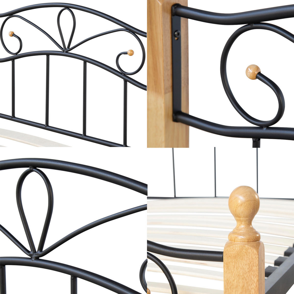 METALLBETT 90/200 cm Schwarz Natur - Schwarz/Naturfarben, Holz (90/200cm) - Homestyle4u