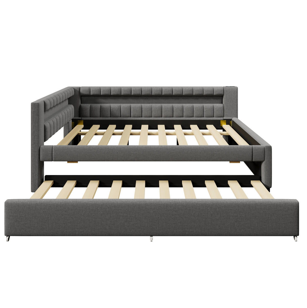 POLSTERBETT 140/200 cm aus Leinen mit LED-Lichtleiste, Ausziehbett, USB- und Type-C-Anschluss, Grau - Grau, Textil (140/200cm) - Redom