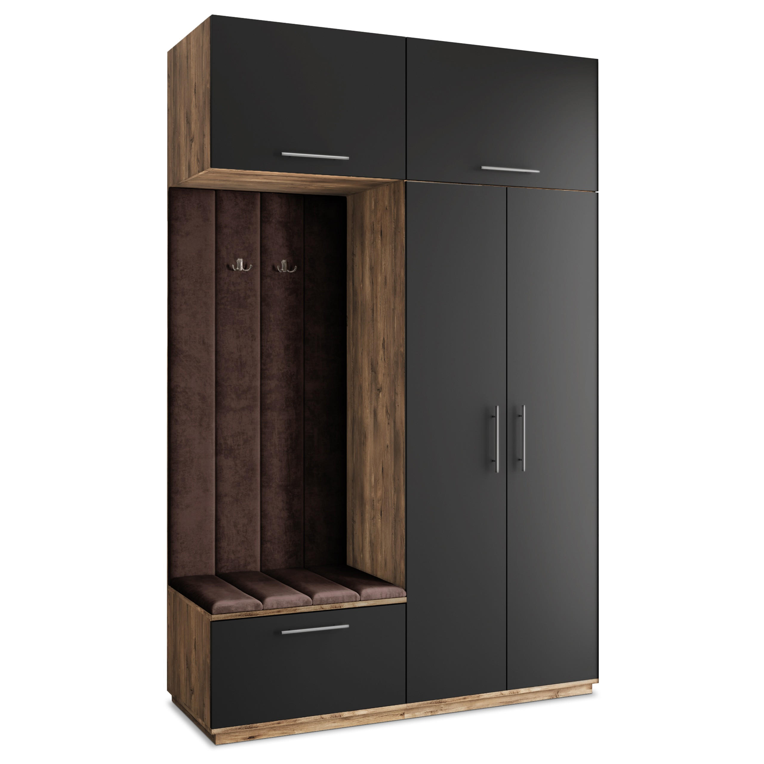 GARDEROBENSCHRANK REMA 150/240/60 cm Modern Garderobe-Set Eiche Lefkas - Eichefarben/Schwarz, Holzwerkstoff (150/240/60cm) - MASSENO
