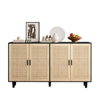 SIDEBOARD 158/40/88 cm schwarz aus Spanplatte mit Rattantüren - Schwarz, Holzwerkstoff (158/88/40cm) - OKWISH