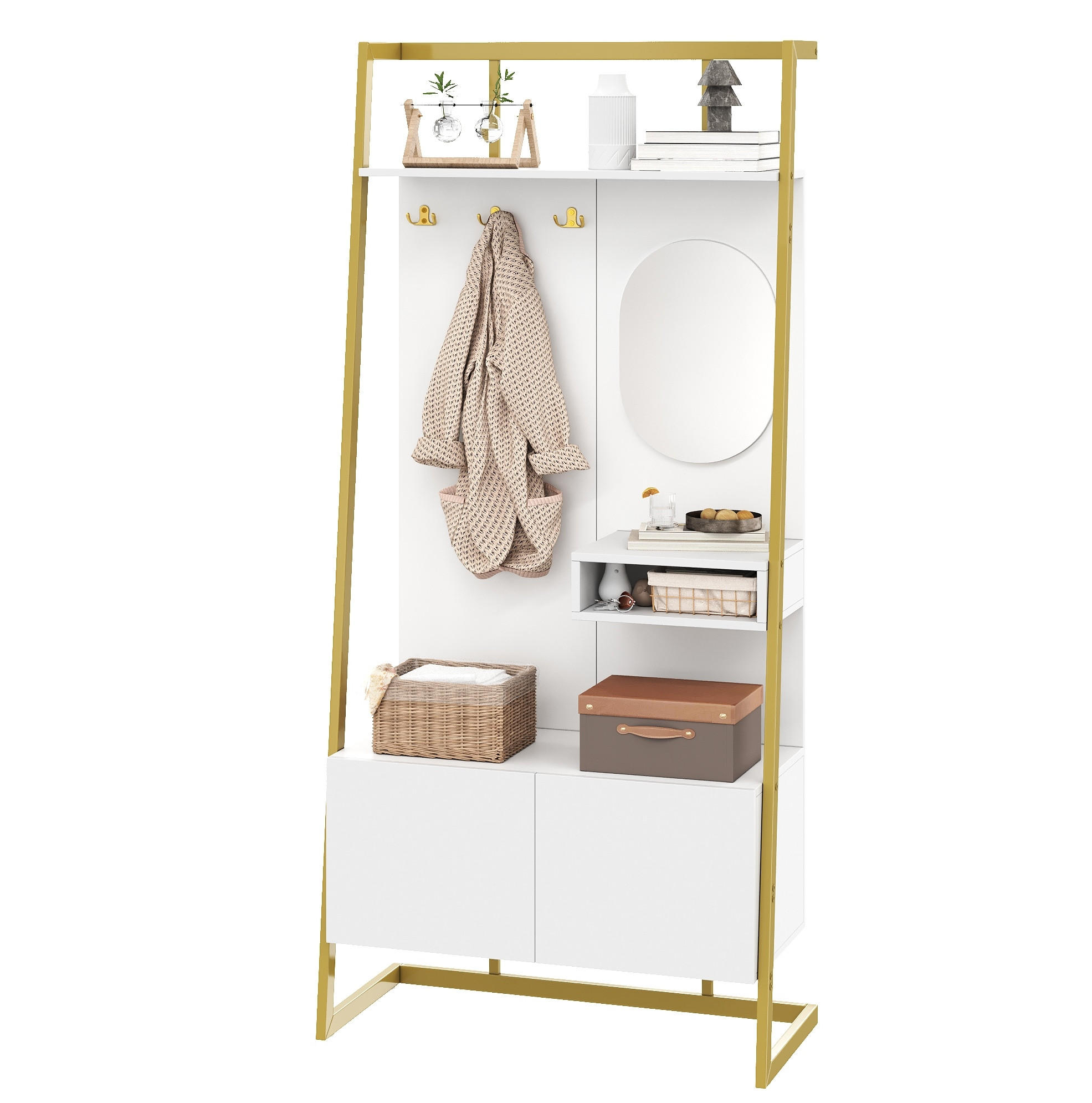 GARDEROBE 78/180,5/38,5 cm Weiß aus MDF mit Spiegel und Schuhschrank - Weiß, Holzwerkstoff (38.5/180.5/78cm) - OKMYHOME