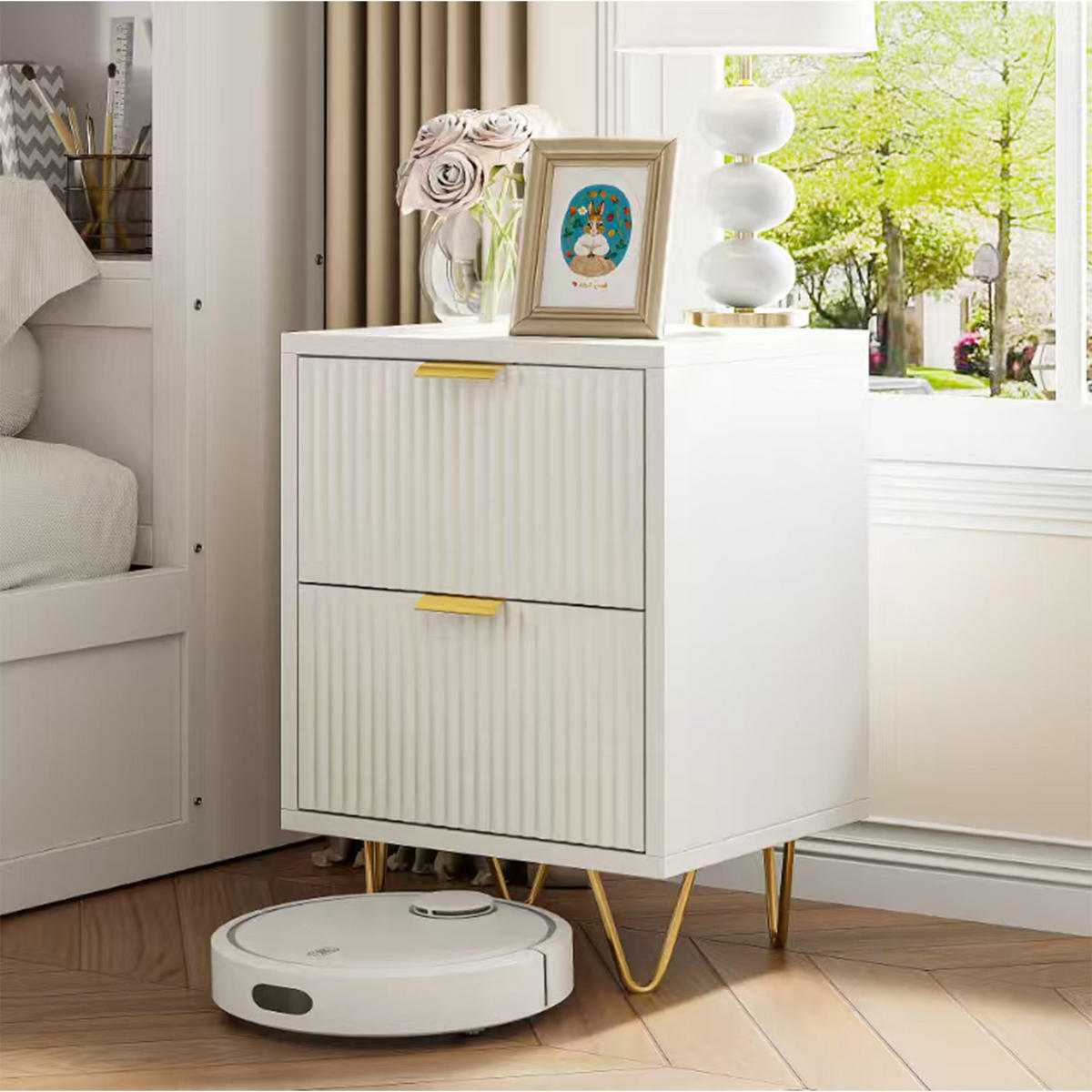 NACHTTISCH 2er Set 2 Schubladen weiß 49x29x47 cm - Weiß, Holz (29/47/49cm) - LEBENLANG